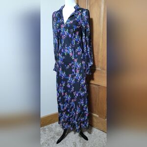 Long Floral Calvin Klein Chiffon Maxi Dress Size 10 Black